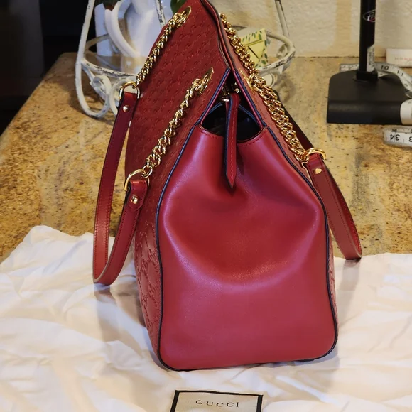 Gucci Red Leather GG Guccissima Calf Leather Bag 453771 Duster Mint Condition - Picture 5 of 16